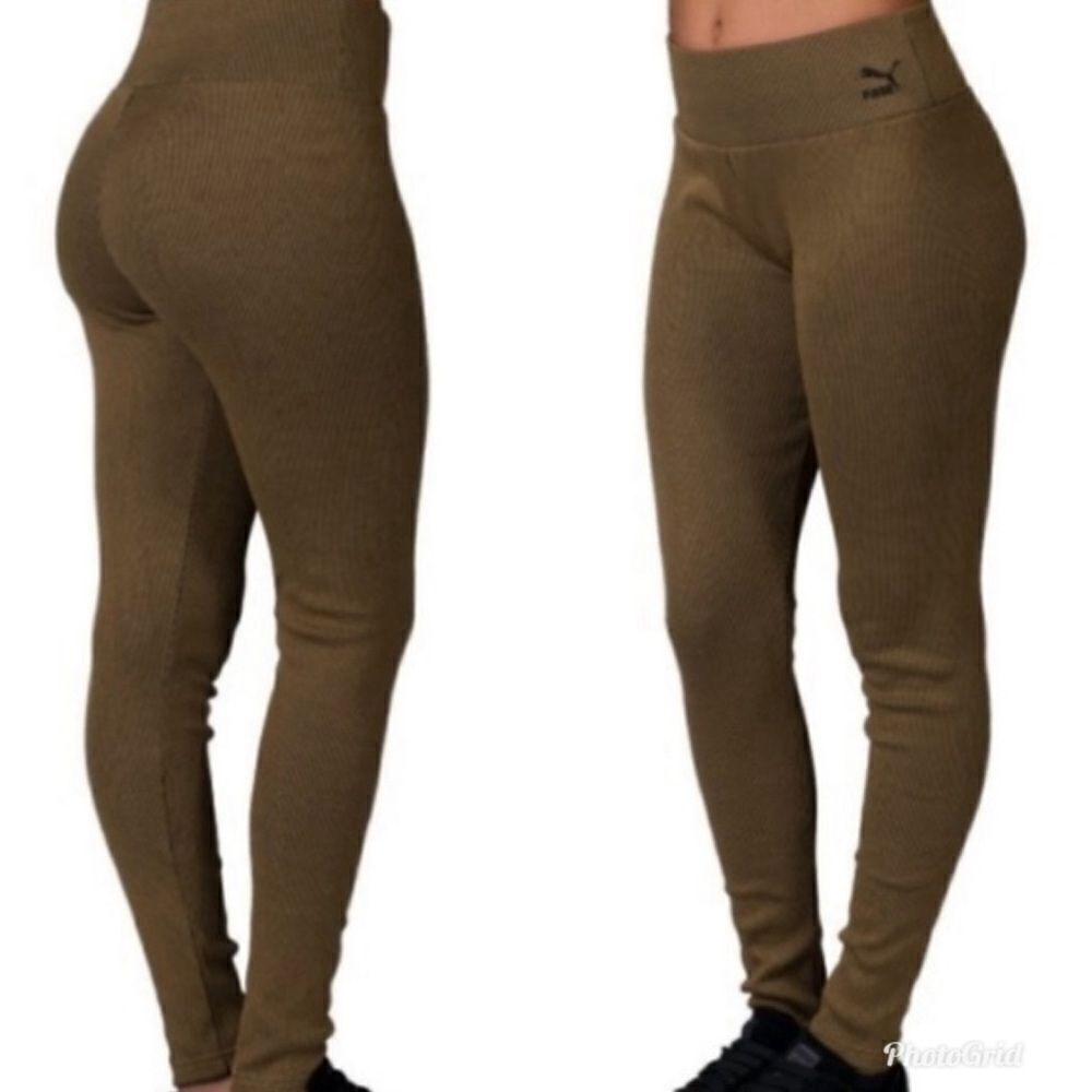 Puma Ribbed Gold Workout Athletic Leggings Tights Size S